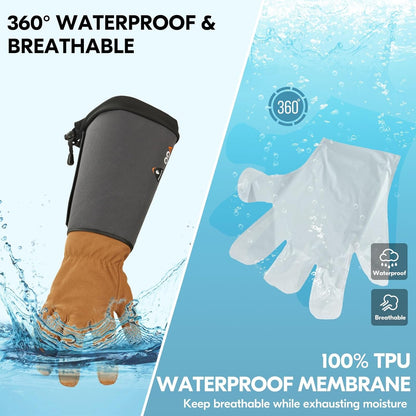 Vgo... Winter Warm Safety Work Gloves Men, Extended Pig Split Leather Cuff,Synthetic Leather, Rose Pruning Thorn Proof,Gardening(Size M,Brown,SL6592FLWP)