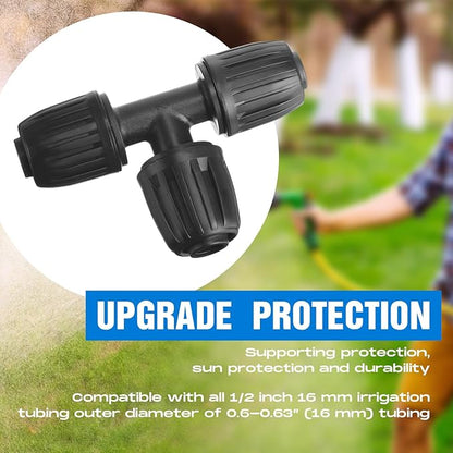 32 Pcs 1/2" Tubing Irrigation Fittings Kit 1/2" ID x 0.6-0.63" OD 16 mm Drip Irrigation Barbed Connectors 4 Switch Valves, 8 Tees, 8 Couplings, 4 Elbows, 4 Ends, 4 Adapters (Blue, Black)