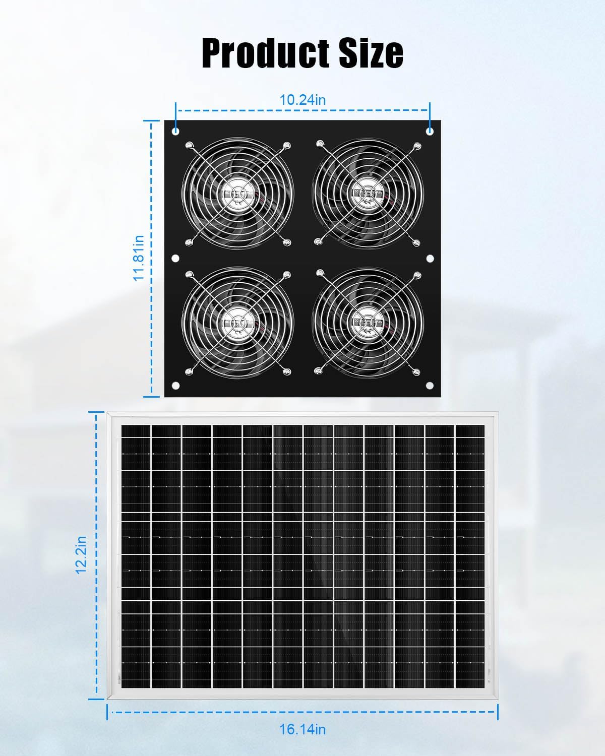 Solar Exhaust Fan for Chicken Coop with 25W Solar Panel & 4-Pack High-Speed Brushless DC Fans, Solar Powerd Shed Ventilation Fan for Chicken Coops, Greenhouses, Sheds, Pet Houses