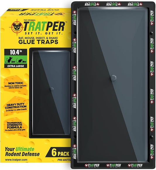 Glue Traps for Mice,Rat,Mouse,Snake,Lizard,Insect. 6 Pack. Extra Strength,Pre-Baited Adhesive.Heavy Duty Plastic Tray.Non-Toxic,Chemical-Free Pest Control for Home. 6Pack
