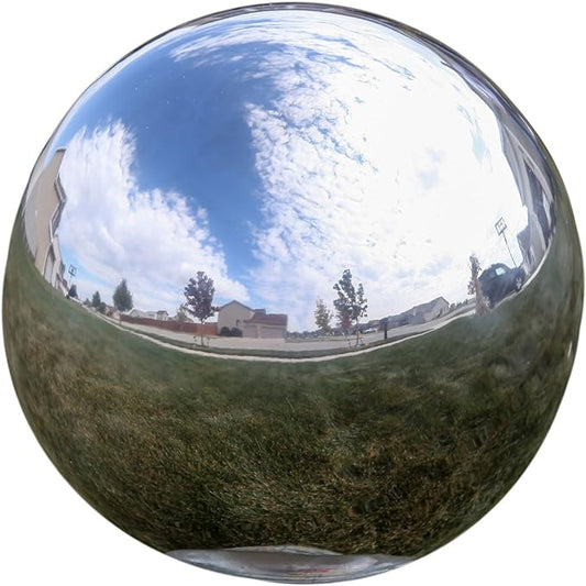 Lily's Home 12 Inch Stainless Steel Gazing Globe Mirror Ball, Colorful and Shiny Addition to Any Garden or Home, Ideal As a Housewarming Gift, Silver