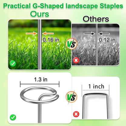 40 Pcs 6-Inch Heavy-Duty Galvanized Landscape Staples – Thickened 8 Gauge Circle Top Pins, Rust-Resistant for Weed Barrier, Landscape Fabric, and Garden Projects