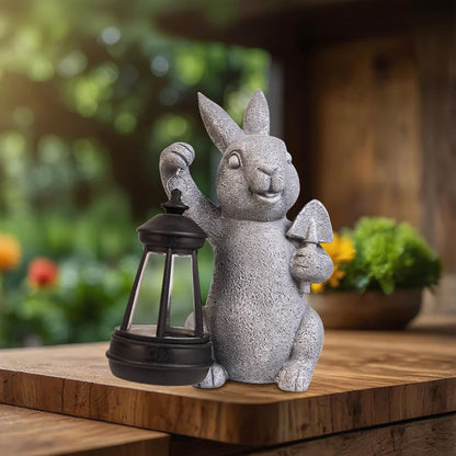 Rabbit Statue Garden Ornaments Art Outdoor Decoration with Solar Powered LED Lights Decor for Patio,Balcony,Yard, Mum Birthday Gifts, Garden Gifts for Women