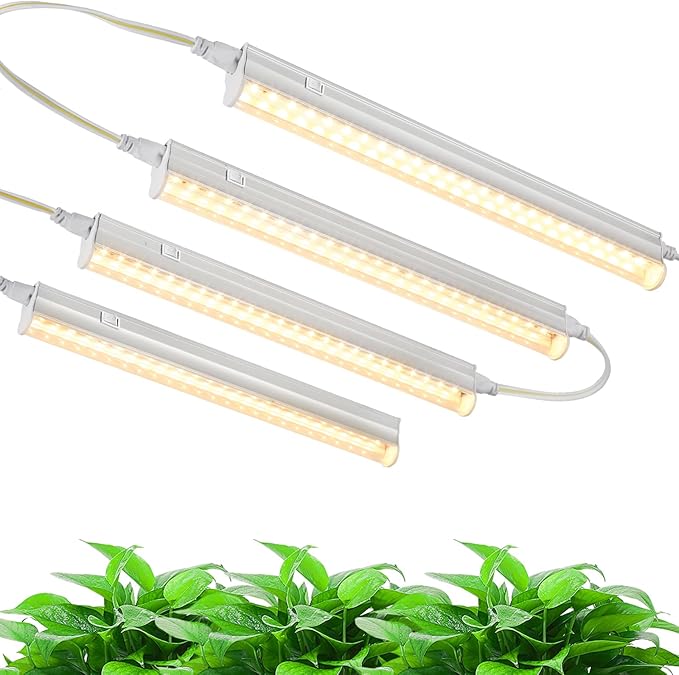 1FT Indoor Plant Grow Light, Full Spectrum Sunlight, T5 Grow Lamp with Side Switch, LED Grow Light Bulb, Plug and Play, Easy Installation, Suitable for Greenhouse Seedlings, 4 Pack