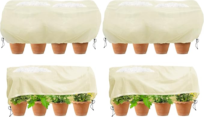 Bonviee 4 Packs Plant Covers Freeze Protection- Large Tree Covers Frost Protection Blankets for Plants, Reusable Shrub Jakets Covers for Winter, with Drawstring (43.3x17.7x15.7INCH /4 Pack)