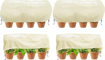 Bonviee 4 Packs Plant Covers Freeze Protection- Large Tree Covers Frost Protection Blankets for Plants, Reusable Shrub Jakets Covers for Winter, with Drawstring (43.3x17.7x15.7INCH /4 Pack)