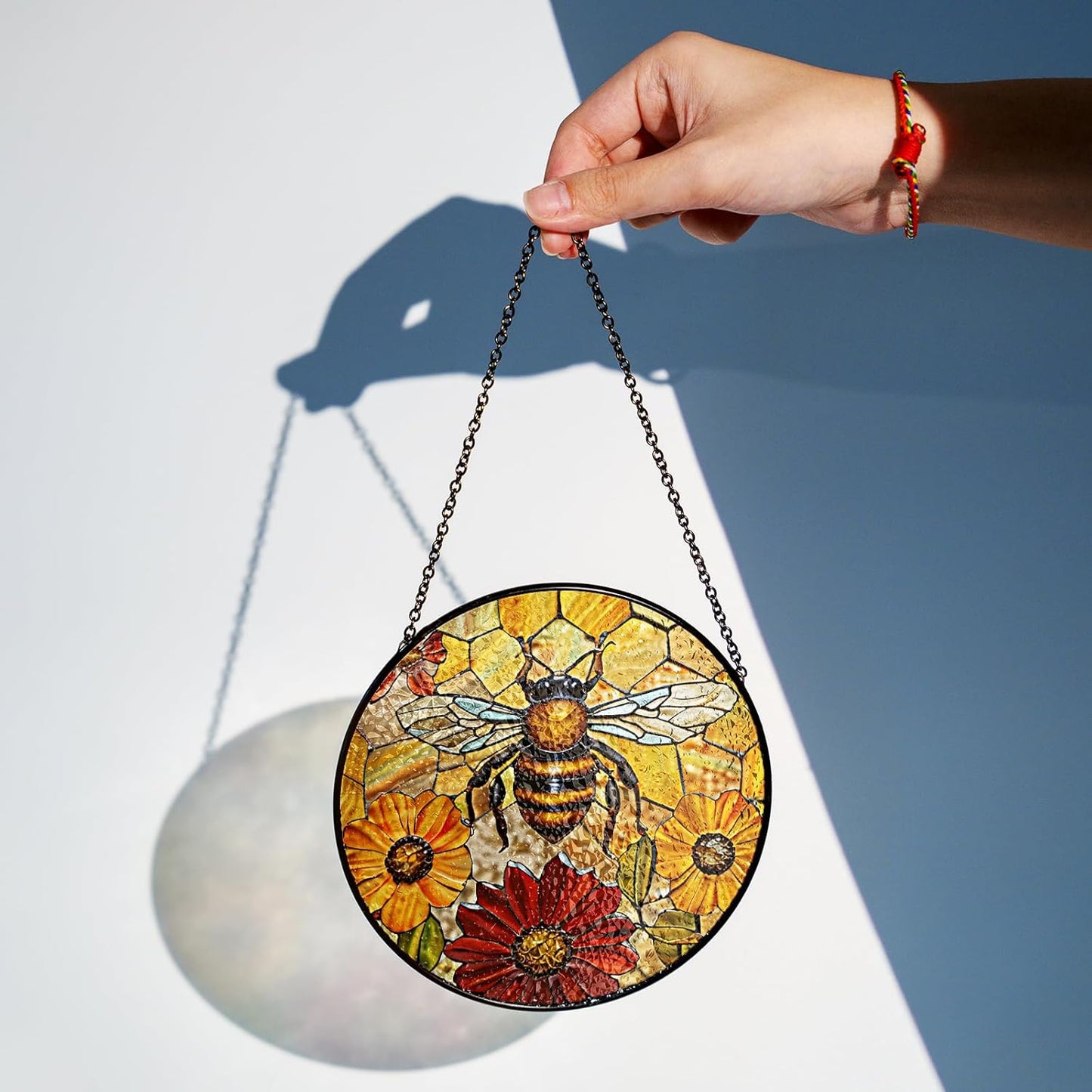 6" Bee Honeycombs Stained Glass Suncatchers Art Glass Insect Flowers for Sun Catcher Indoor Window Gifts for Pet Insects Animal Nature Floral Lovers Women Grandma Mom Friend Panel Décor BUG-08C-SG6