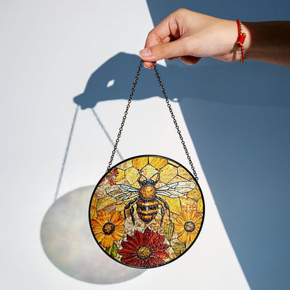 6" Bee Honeycombs Stained Glass Suncatchers Art Glass Insect Flowers for Sun Catcher Indoor Window Gifts for Pet Insects Animal Nature Floral Lovers Women Grandma Mom Friend Panel Décor BUG-08C-SG6