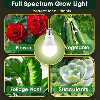 LED Grow Light Bulb A19 - Full Spectrum E26 Base, 11W (100W Equivalent) for Indoor Plants, Flowers, Greenhouse - 2 Pack