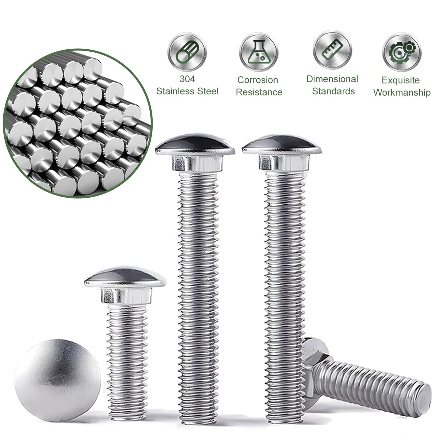 5/16-18 Carriage Bolts Set 40pcs Wheelbarrow Handles Replacement Kit 304 Stainless Steel Nut and Bolt Set Assortment Kit Compatible for Jackson Wheelbarrow Rebuild, Furniture Repair, Wood Joining