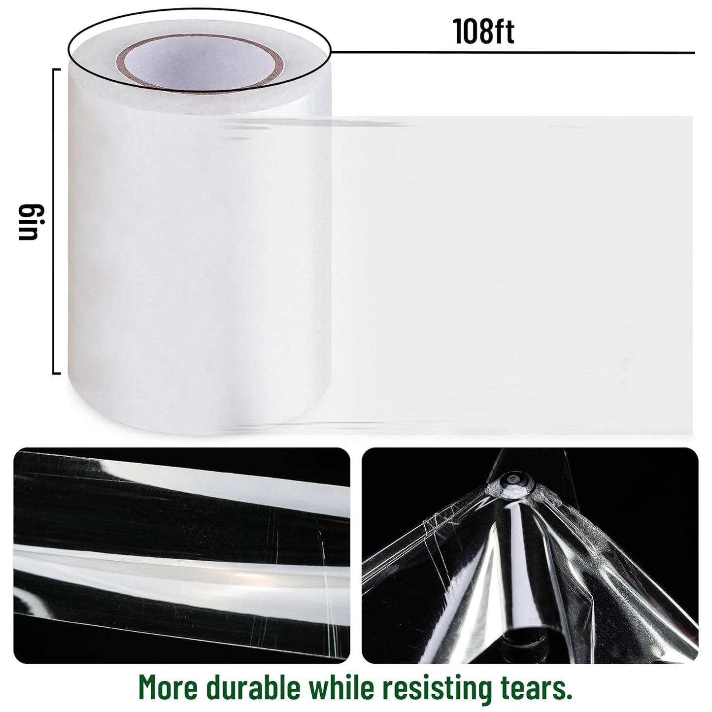 6 Mil Greenhouse Plastic Sheeting Tape,6" x108' Green House Repair Tapes, Waterproof and UV Resistant Plastic Sheeting Tapes for Greenhouse,Strong Weatherproof Polyethylene Film Tape (6" x108')