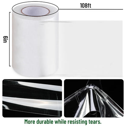 6 Mil Greenhouse Plastic Sheeting Tape,6" x108' Green House Repair Tapes, Waterproof and UV Resistant Plastic Sheeting Tapes for Greenhouse,Strong Weatherproof Polyethylene Film Tape (6" x108')