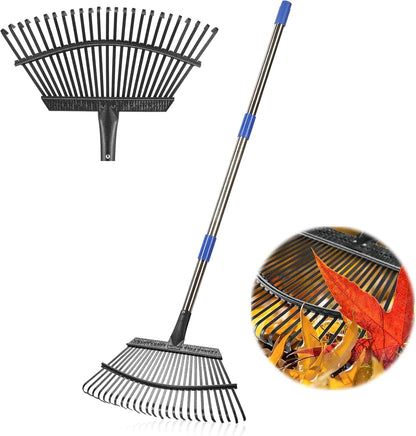 Garden Rake for Leaves, Leaf Rakes Heavy Duty for Yard,Lawn,Shrub,Grass,Mulch, 18" Metal Head,6ft Adjustable Long Handle,Adults Kids Rake for Gardening