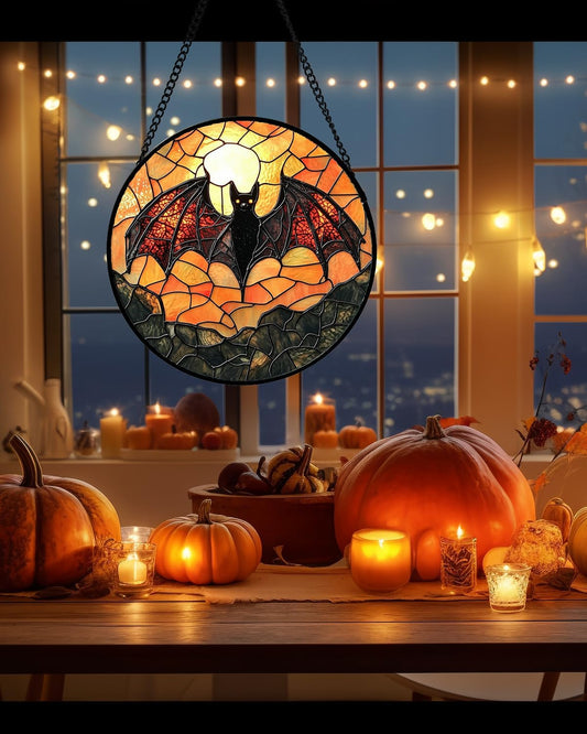 Stained Glass Window Hanging, Black Bat Sun Catcher for Door Home Decor Animal Suncatcher Christmas