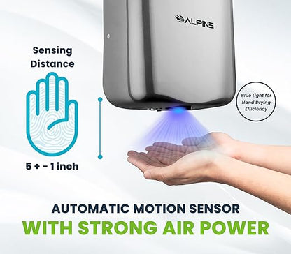 Alpine Automatic Hand Dryers for Bathrooms Commercial High Speed 110-120V Stainless Steel Electric Hand Dryer, Plug In & Hardwire Options with Air Filter, ADA & UL Compliant & 5 Years Coverage(Chrome)
