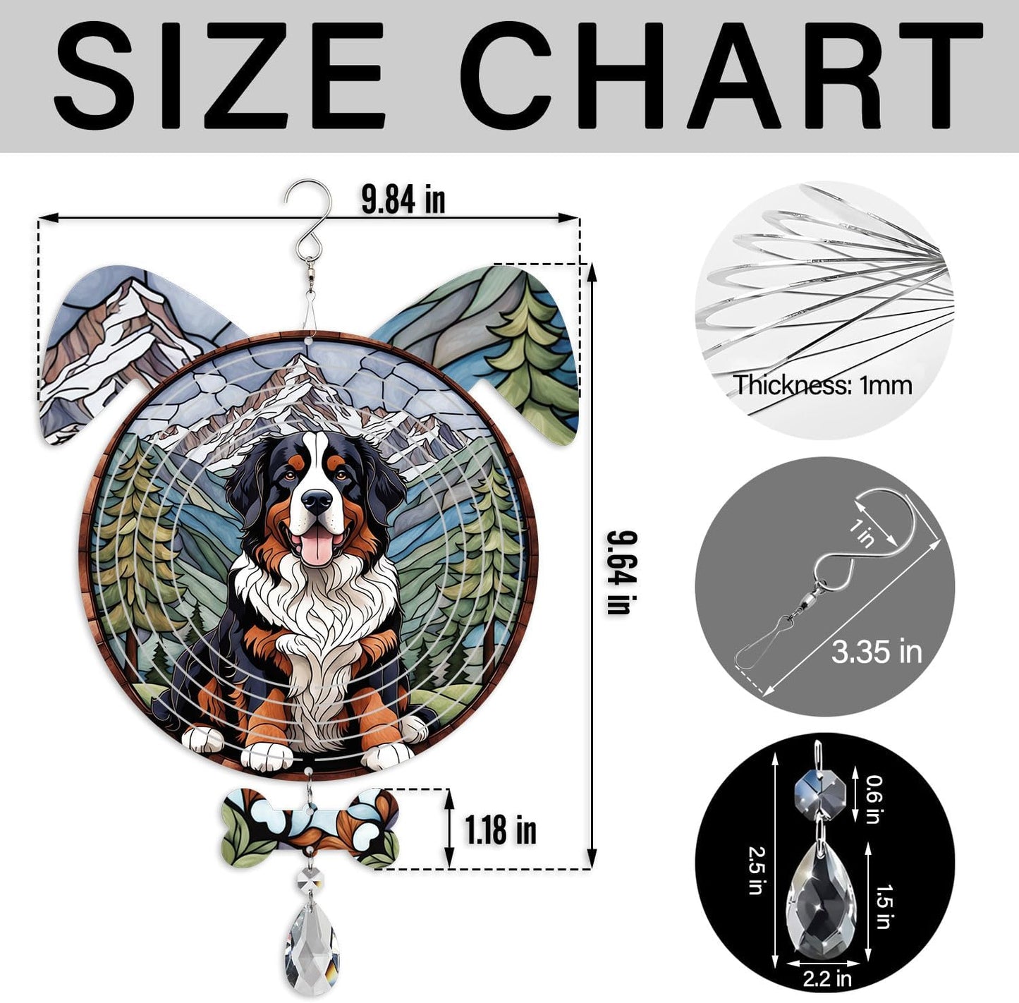 Bernese Mountain Dog Ears Wind Spinner, Bernese Mountain Wind Spinner Hanging for Yard and Garden V02