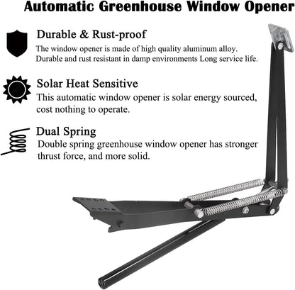 1X Auto Vent Opener Solar Automatic Window Opener for Greenhouse Heat Sensitive Roof Vent Opener Auto Vent Kit Gardening Tools Greenhouse Accessories Hothouse Roof Vent Kit (Dual Spring Up to 15lbs)