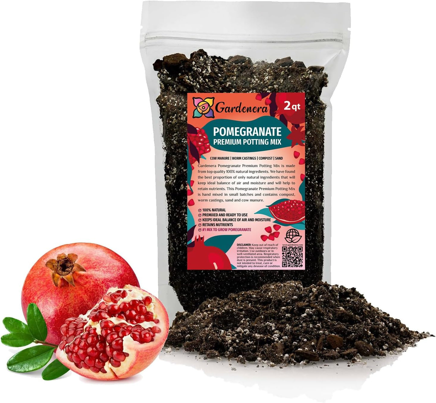 Gardenera Premium Pomegranate Potting Soil Mix - Ideal Nutrient Blend for Growing Robust, Flavorful, and Bountiful Pomegranate Trees - 1 Quart