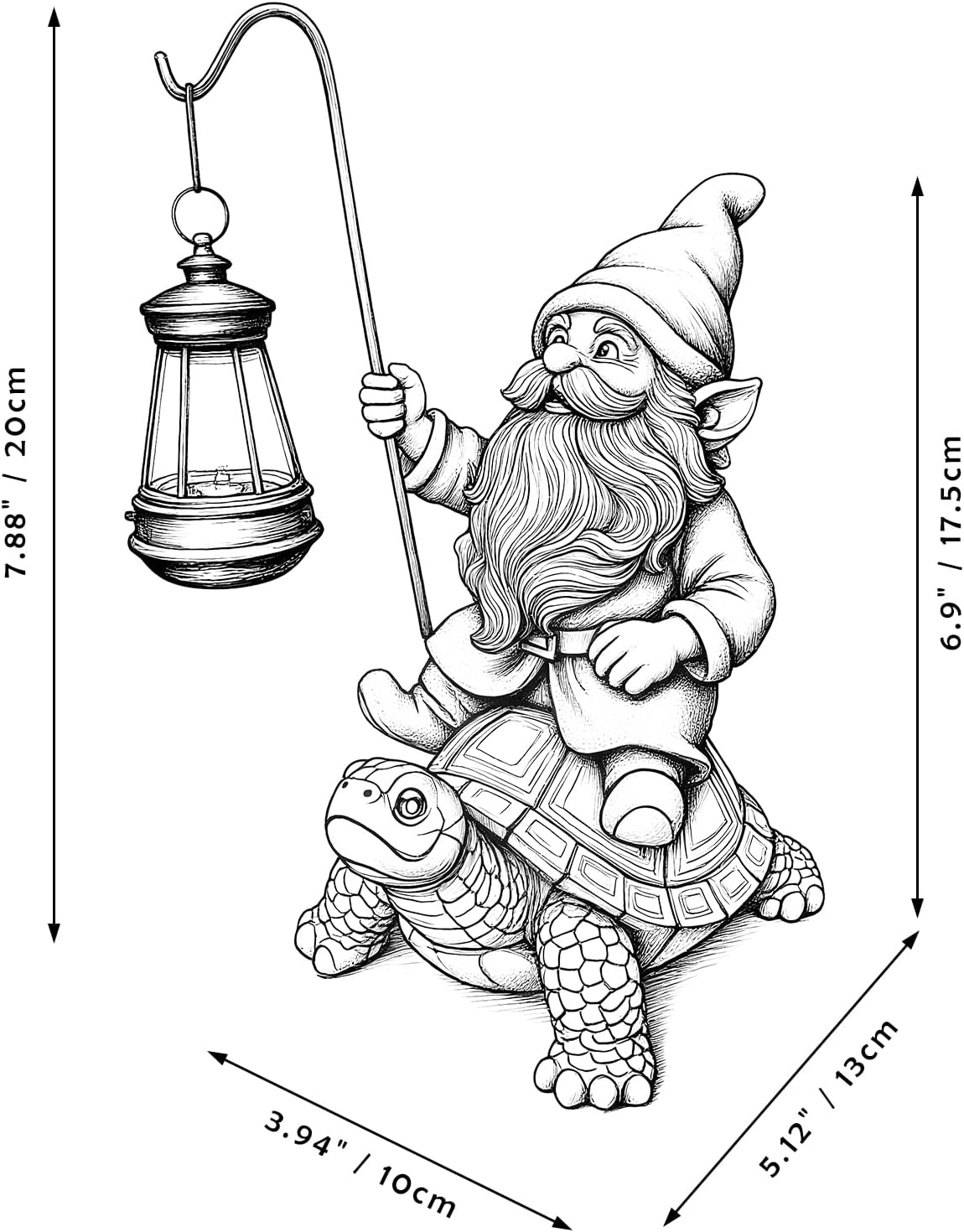 Garden Gnome Statue Riding Turtle - Garden Gnomes Decorations with Solar LED Lights, 7.9" Outdoor Resin Figurine Ornament for Patio, Yard, Funny Lawn Decor (Colored)