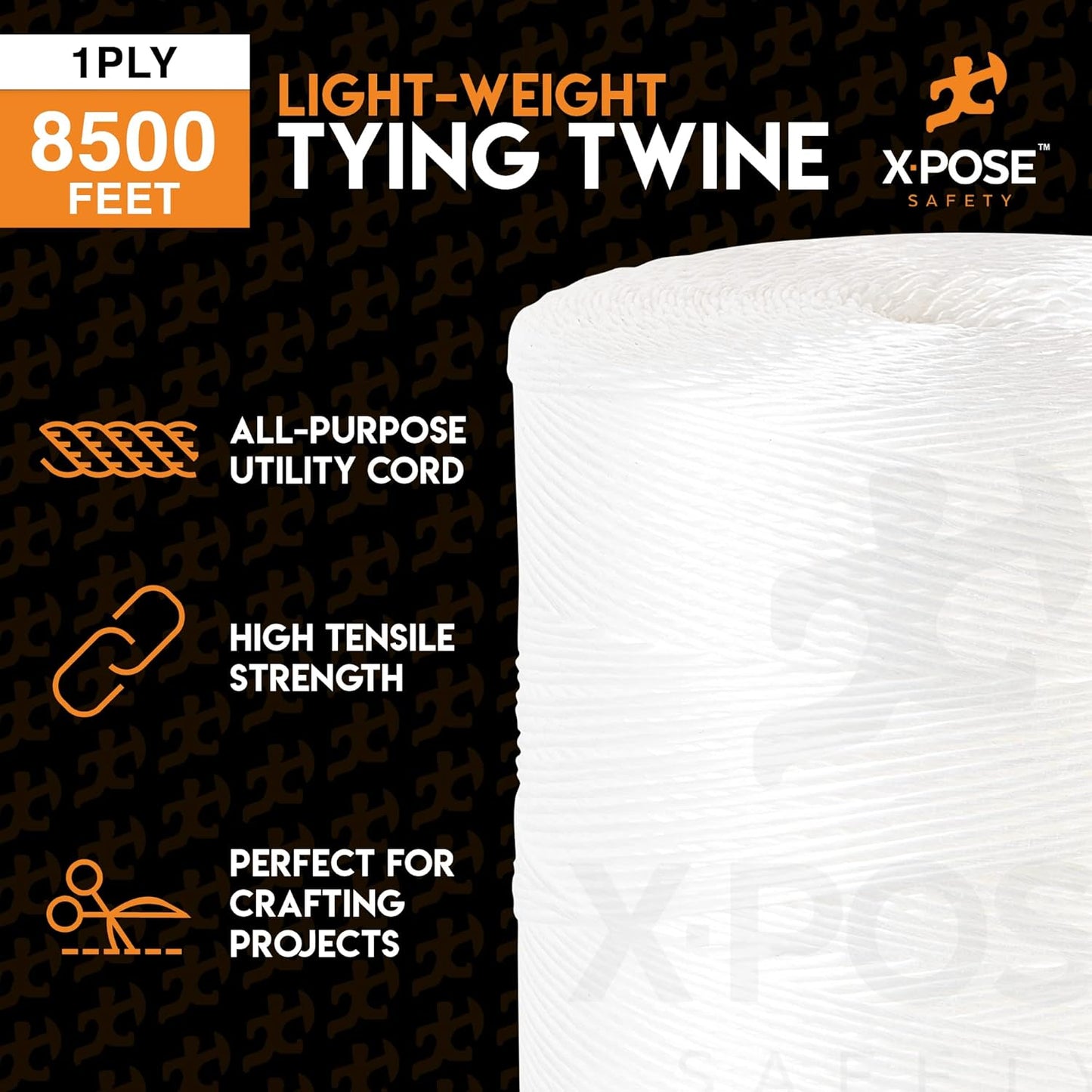 Polypropylene Tying Twine - 1 Ply White Plastic Poly String 8500' Roll - Soft On Hands - Heavy Duty Outdoor & Indoor Tie Line - Baling & Shipping Twine, Packaging Rope 4 Pack