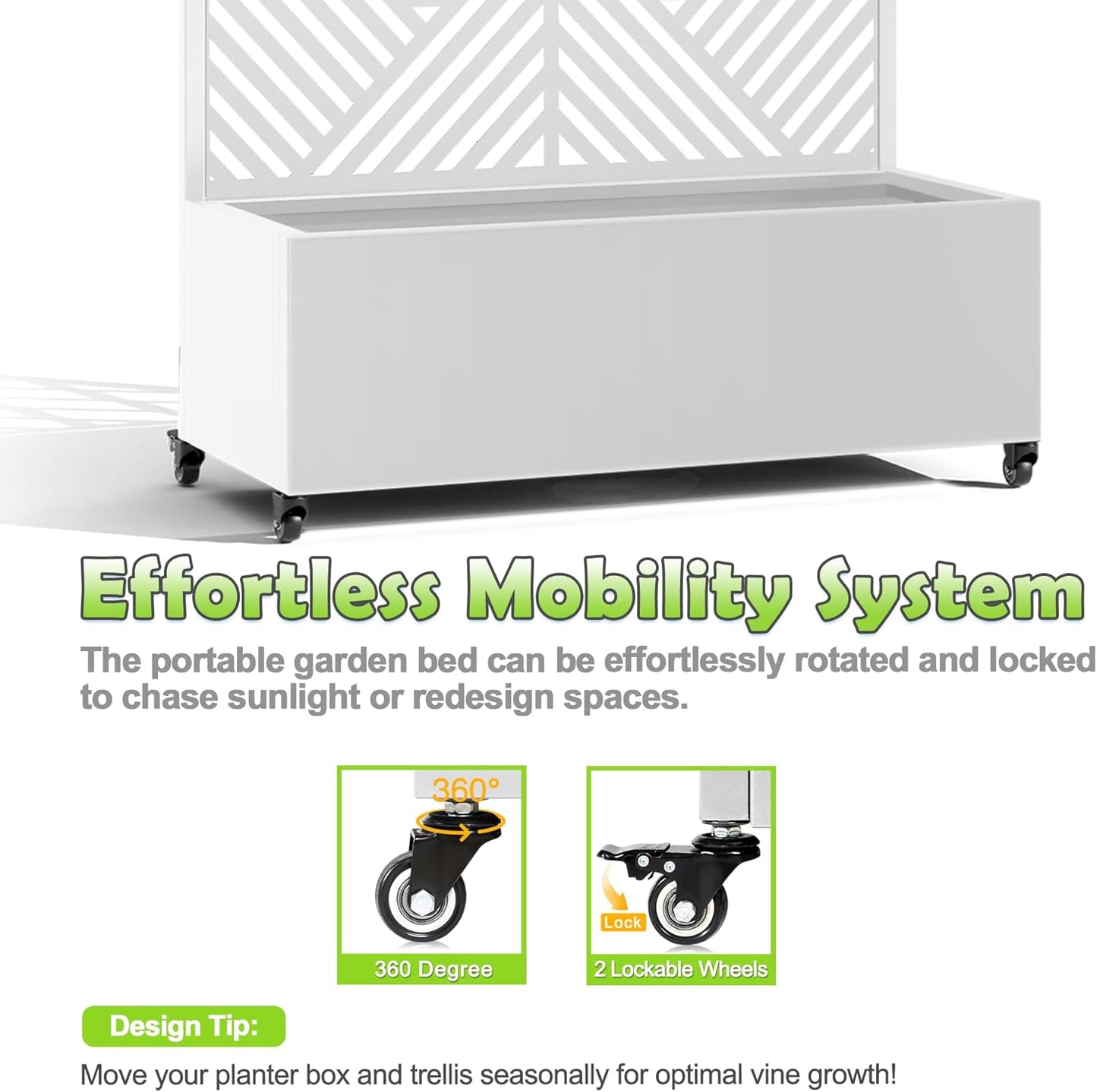 15.7"×70.9"×35.4" Metal Raised Garden Bed with Trellis and Wheels - Tall Trellis Planter Box for Climbing Plants, Vegetables & Vines - Outdoor Privacy Planters for Patio (White-Zodiac)