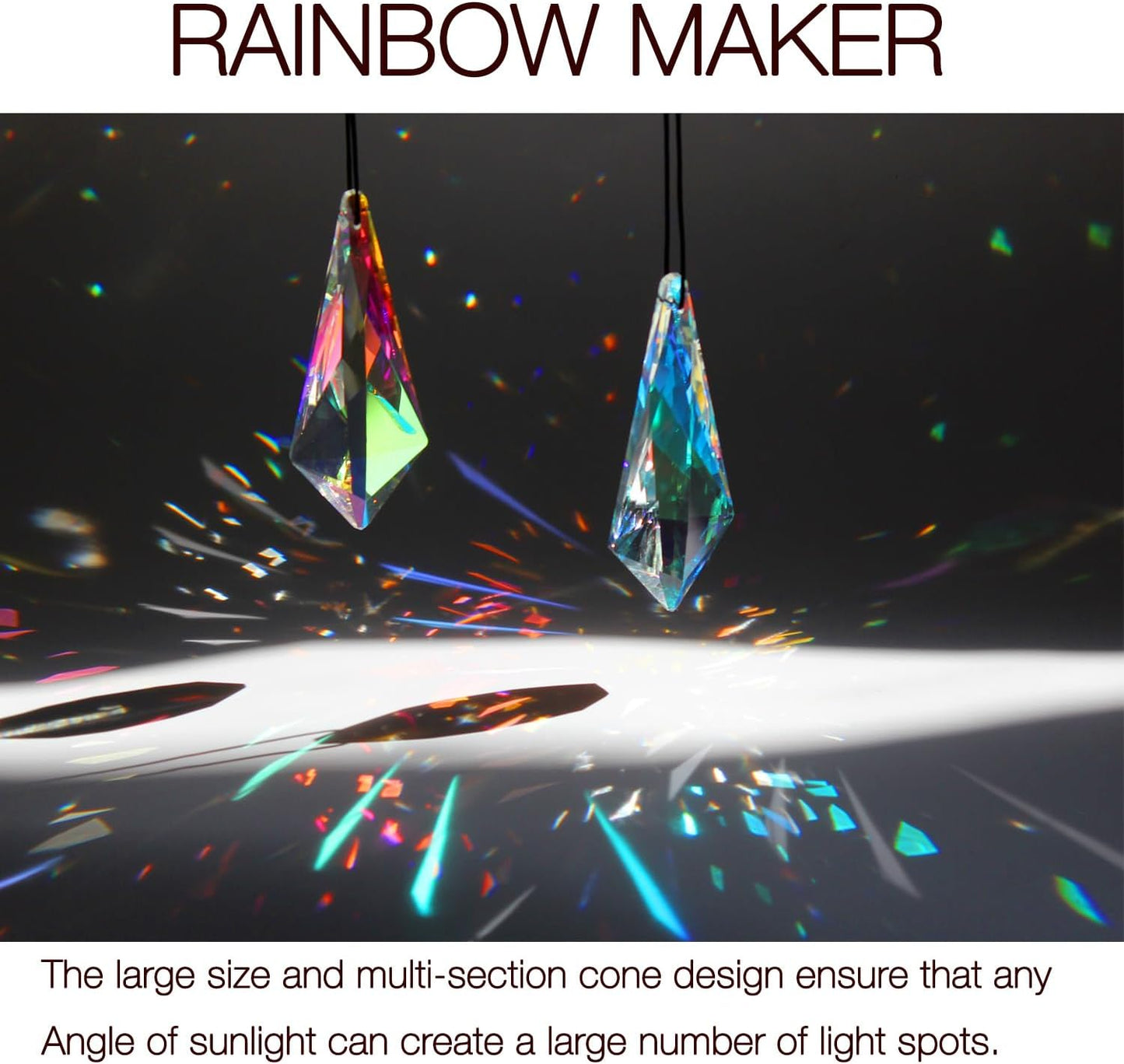 2PCS 5" Large Lanky Cone Crystal Sun Catcher Prisms, STINO Hanging Suncatchers with Glass Prism, Rainbow Maker for Windows, Balcony, Kitchen, Garden Decoration (1, Lanky Cone 2Pcs)