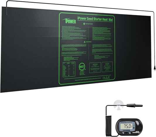 iPower 48" x 20" Durable Waterproof Seeding Heat Mat with Digital Thermometer for Providing Reliable Warmth for Indoor Hydroponic Plant Germination