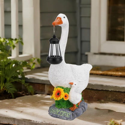 Solar Porch Goose Statue, Outdoor Goose Decor with Lantern for Yard Lawn Patio Balcony, Birthday Christmas Housewarming Gifts for Mom, Grandma, Women, 20 Inch, Resin