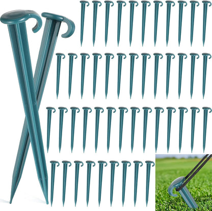 Vicenpal 50 Pcs 7 Inch Plastic Yard Stakes Inflatables Heavy Duty Plastic Garden Stakes for Tent Ground Replacement Outdoor Fence Lawn Pegs Landscape Staples Halloween Christmas Decorations (Green)