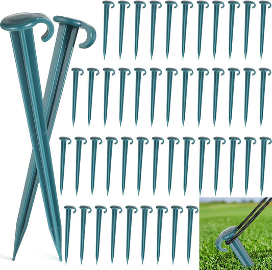 Vicenpal 50 Pcs 7 Inch Plastic Yard Stakes Inflatables Heavy Duty Plastic Garden Stakes for Tent Ground Replacement Outdoor Fence Lawn Pegs Landscape Staples Halloween Christmas Decorations (Green)