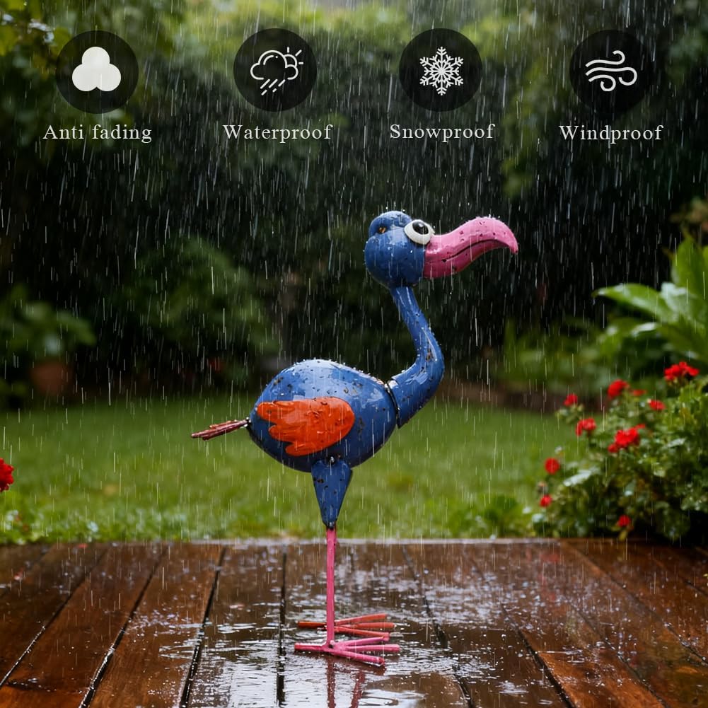 Metal Flamingo Statue Outdoor Garden Decor- Garden Statue Decor Yard Art for Lawn, Backyard - Unique Animal Figurine for Birthday, Housewarming, Christmas