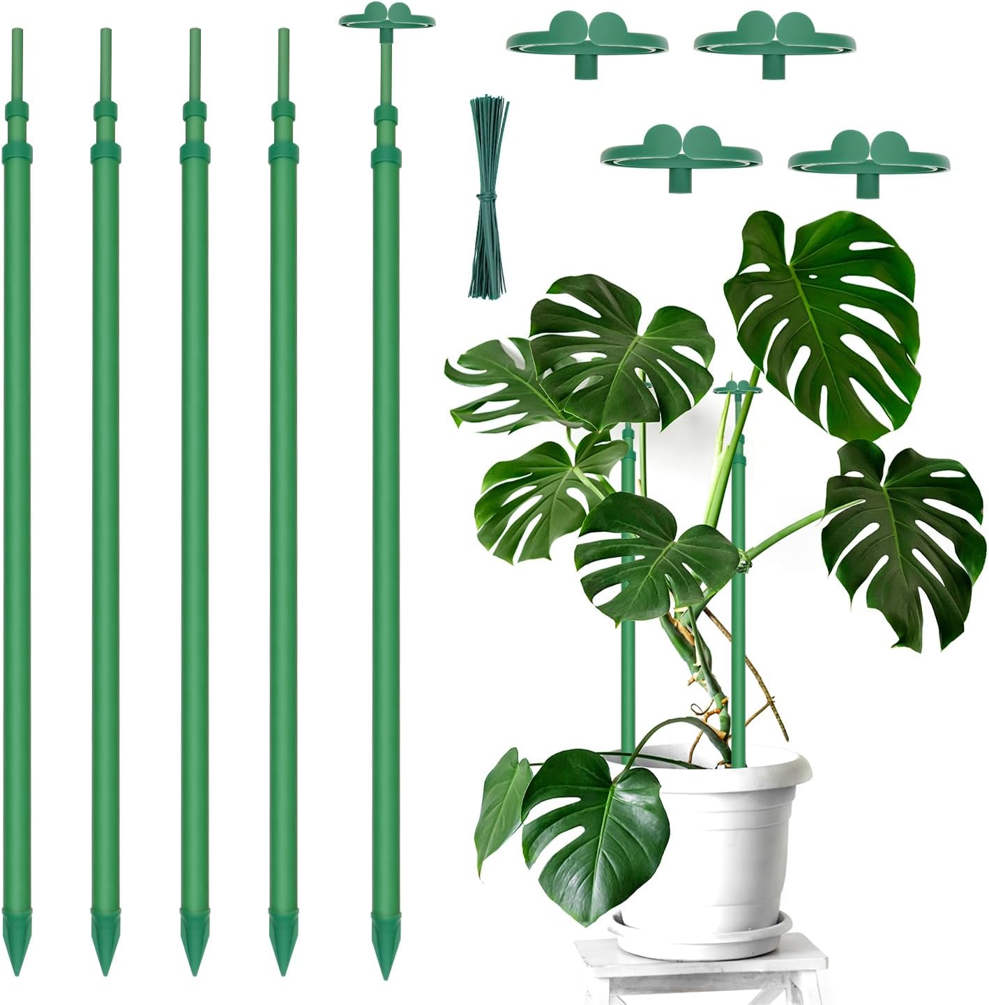 Extendable Plant Stakes, Length Scalable from 17.9IN to 42.3IN Plant Support Stake, Orchid Sticks with Clips for Indoor Outdoor,Garden Stakes for Plant,Tomato,Vegetables,Monstera,Vine - 5Pack