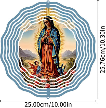 Virgin Mary Prayer Wind Spinner, Metal Wind Spinners Outdoor Indoor,Virgin Mary Hanging Garden Decor for Outside, Stainless Wind Spinners for Yard and Garden 10 inch 3D (25.76X25 CM)