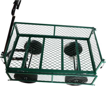 Heavy-Duty Solid Tire Garden Dump Cart - 4.86 cu. ft. Yard Wagon Cart with 600 LBS Capacity & Spacious Mesh Bed (37" x 19.5") - No-Flat Tires, Utility Wagon