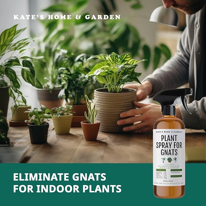 Kate's Home & Garden Plant Spray for Insects & Getting Rid of Gnats with 12 Sticky Traps. Fungus Gnat Killer & Bug Spray for Indoor Plants (16oz, Peppermint, Pet Safe, Non Toxic)