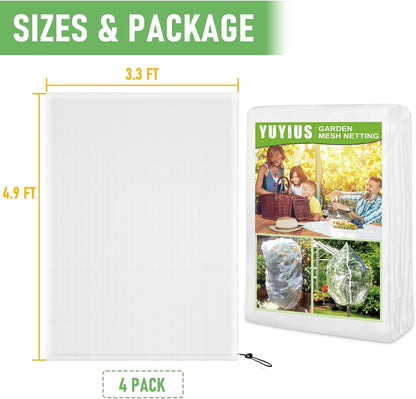 Fruit Tree netting, Blueberry Bush Netting Cover for Garden Protection, 4Pcs 3.3x4.9 FT Garden Plant Netting Pest Barrier for Raised Beds, Bug Mesh Net from Cicadas, Bird for Strawberry, Tomato