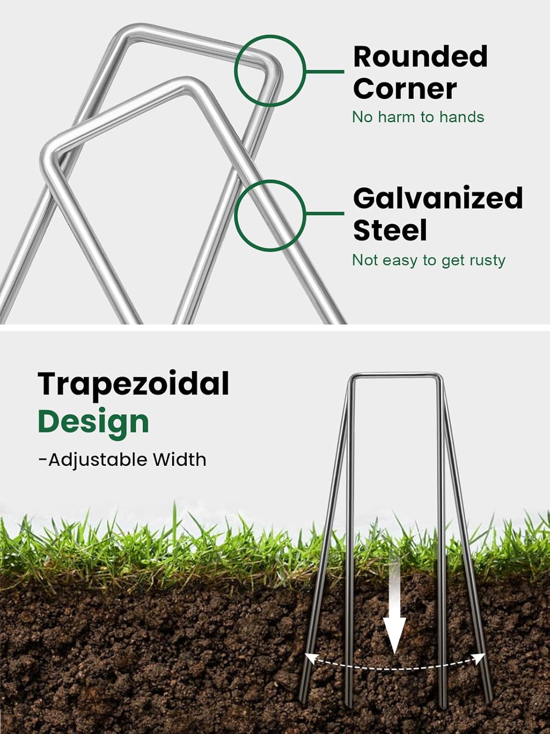 GROWNEER 8 Inch 50 Pack Landscape Staples Heavy Duty 11 Gauge Galvanized Steel Garden Stakes Securing Pegs for Securing Weed Fabric Landscape Fabric Netting Ground Sheets and Fleece