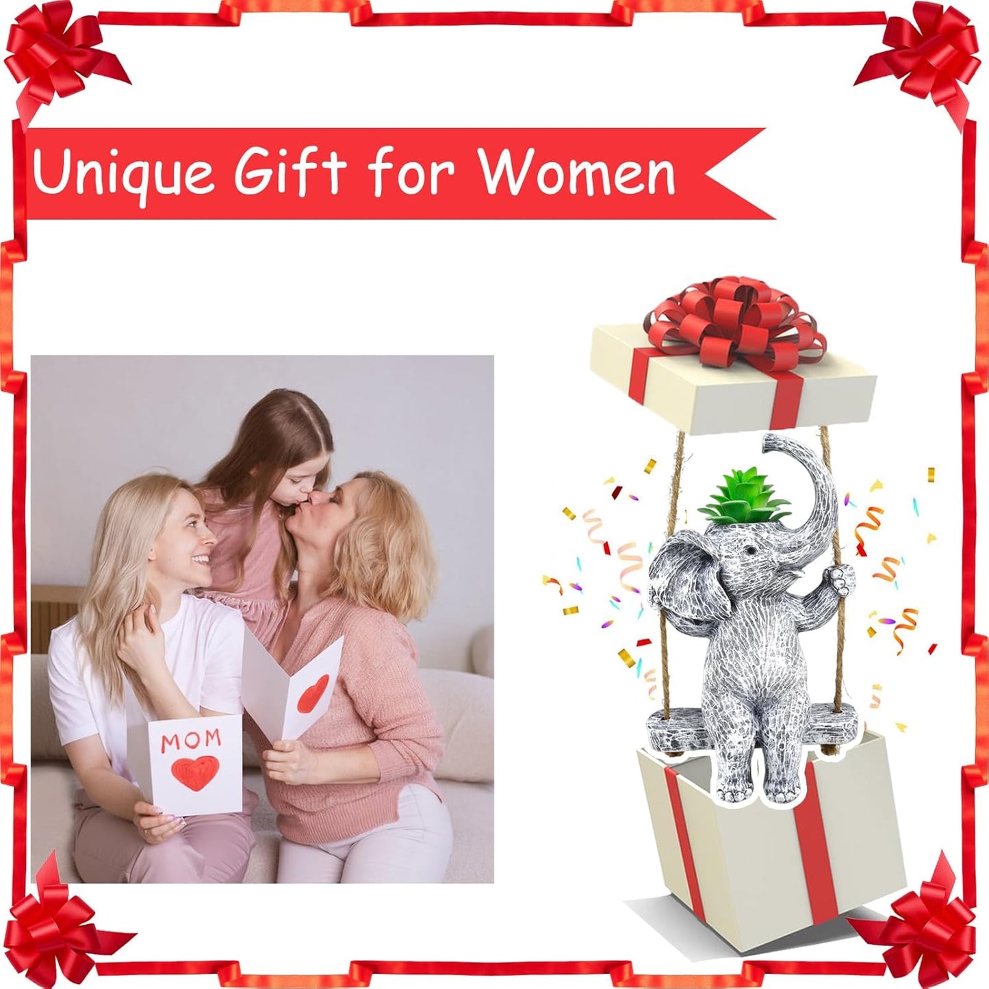 Elephant Gifts for Women Cute Succulent Pots for Outdoor Plants Funny Plant Pot Garden Pot Swing Hanging Planter Elephant Sit Swing Statue with Drainage Hole