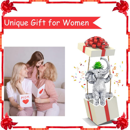 Elephant Gifts for Women Cute Succulent Pots for Outdoor Plants Funny Plant Pot Garden Pot Swing Hanging Planter Elephant Sit Swing Statue with Drainage Hole