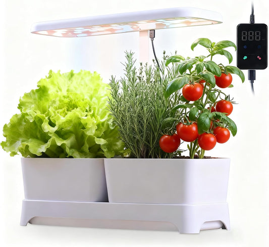 Indoor Garden Led Grow Light Planter Pots, Herb Kitchen Garden Grow Kit, Full Spectrum LED Plant Light for Plants, Height Adjustable Growing Lamp with Intelligent Controller (White, 16*6.3*7.1 inch)