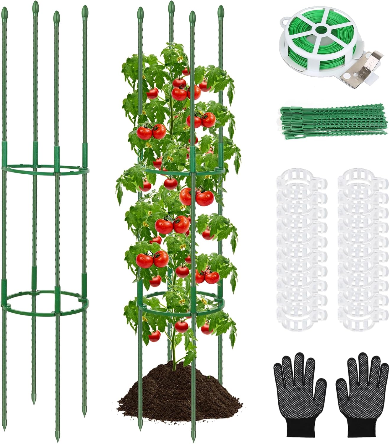 2 Pack Tomato Cages - 48 Inch Heavy Duty Trellis with Tomato Clips and Twist Ties