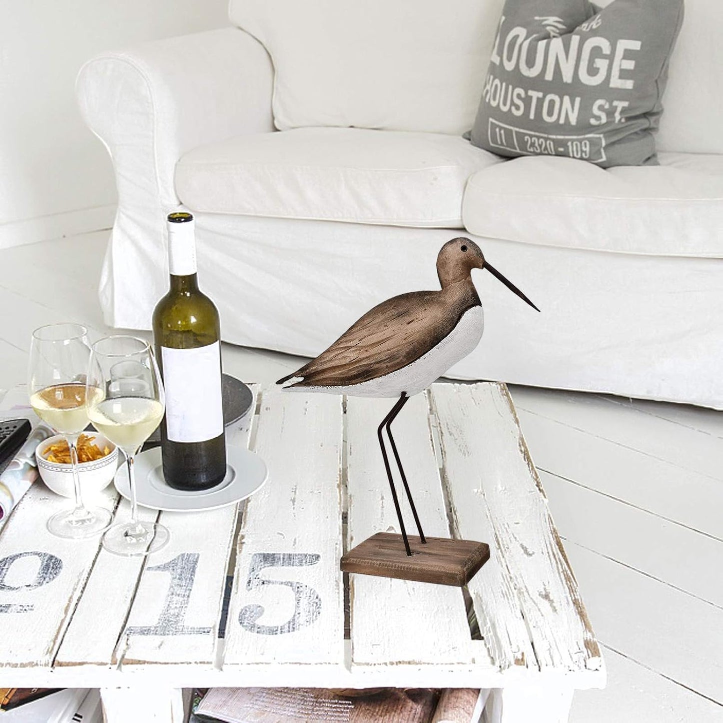 Morning View Wooden Sea Birds Decor Wood Seagull Statue Bird Figurines Seabird Statue Standing Seagulls Decorations Coastal Sculpture Nautical Beach Ocean Home Table Garden Yard Lawn Outdoor 11.5 Inch