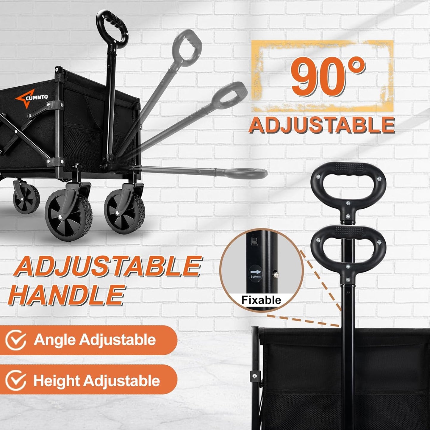 Collapsible Folding Wagon, 350lb Weight Capacity Collapsible Wagon with All-Terrain Wheels, Cup Holders and Adjustable Handle Utility Wagon, for Grocery Camping Garden Sports Shopping, Black