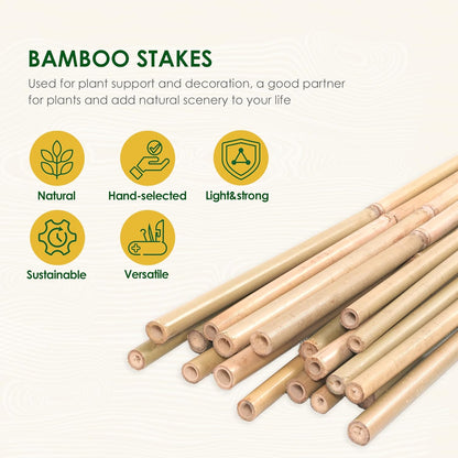 Bamboo Stakes for Plants, 50 Pack Bamboo Stakes 5 Feet(58in, Approx 5FT), Natural Garden Stakes for Tomatoes and Climbing Plant Support, Sturdy Bamboo Plant Stakes
