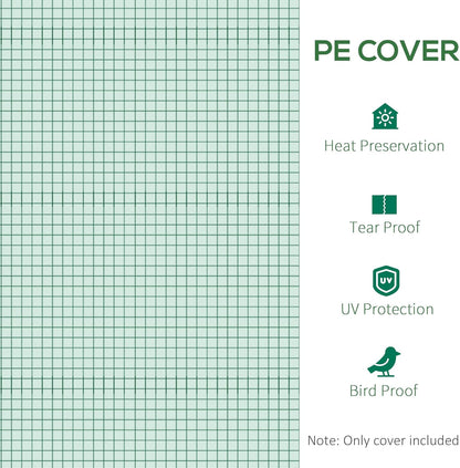 Outsunny 9.8' x 6.6' x 6.6' Plastic Greenhouse Cover Replacement, Heavy Duty Waterproof Tarp for Hoop House, Sheeting with 6 Windows, Door & Reinforcement Grid, Green