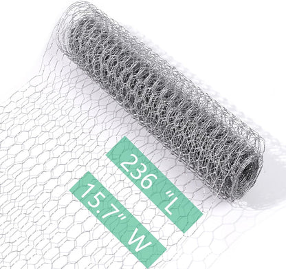 Chicken Wire for Crafts, Wire Netting Hexagonal Garden Poultry Chicken Wire Netting, Pet/Rabbit/Chicken Wire Fencing,0.8inch Hexagonal Galvanized PVC Coated Mesh Fence (Silver, 15.7"x236")