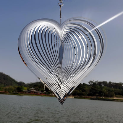 DJUAN Wind Spinner Outdoor Metal Decorations,Silver Heart Wind Spinners for Yard and Garden,Stainless Steel Wind Chimes for Outside Decor,Birthday Gifts for Mom,Mother's Day,Aunt Gifts