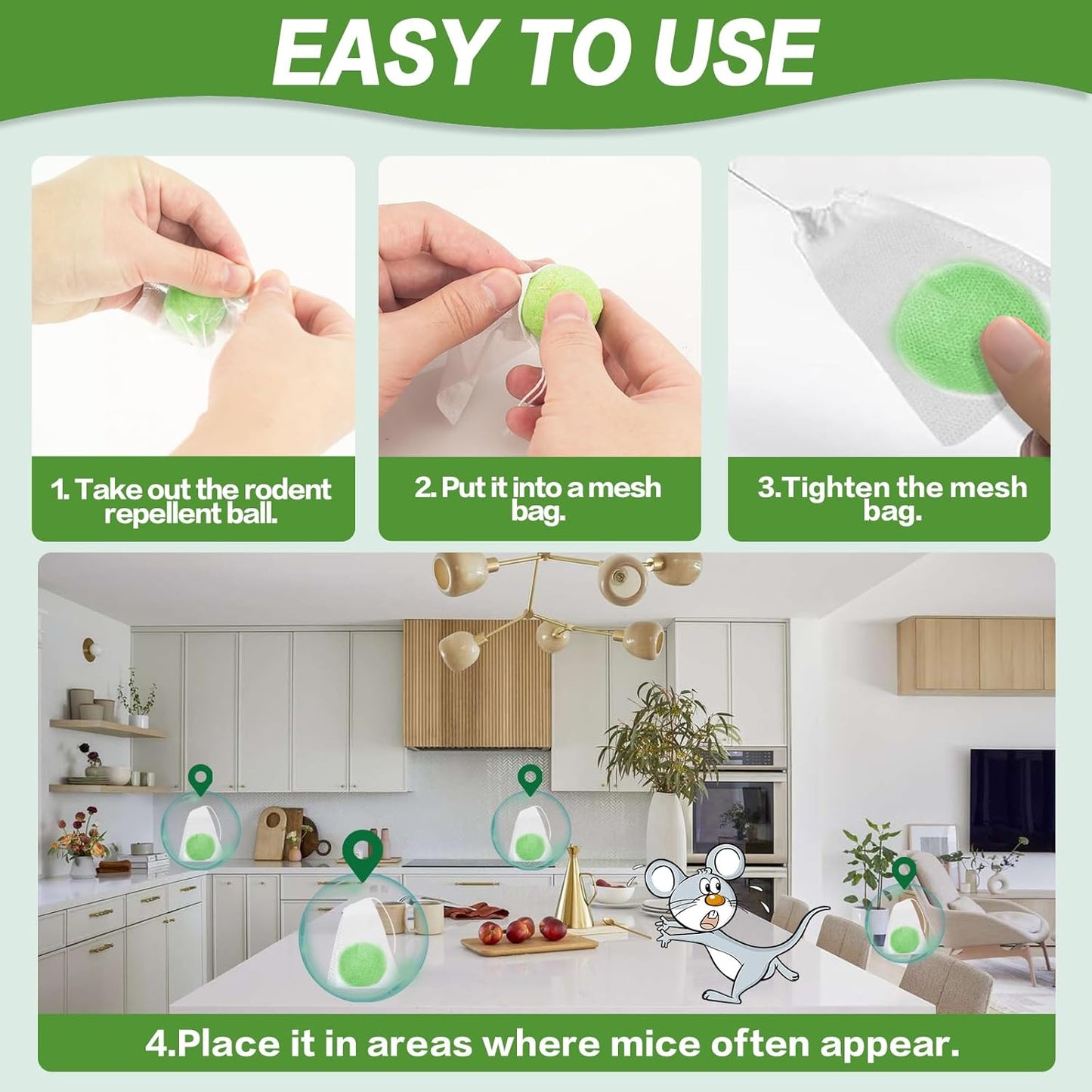 Mouse Rodent Repellent Balls -28 Pack Natural Peppermint Oil for Mice, Rats, Squirels & Spiders - Safe for Pets & Family -Indoor/Outdoor Pest Control for Home, Kitchen, Garage