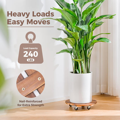 Bamworld Plant Stand Outdoor Rolling Tray Plant Caddy with Wheels 12in Plant Caster with Wheels