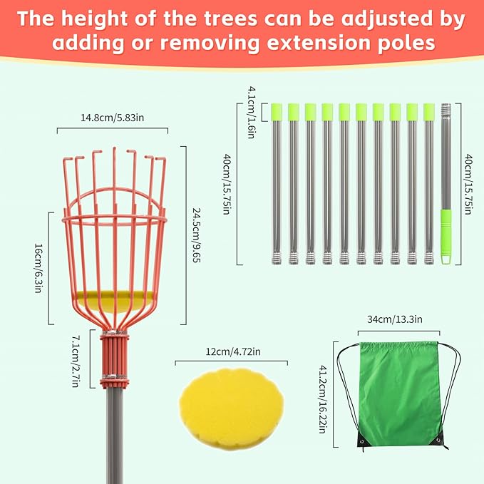 SHOUNAJIA 5-13FT Fruit Picker, Adjustable Long Handle Fruit Picker Pole with Basket, Fruit Picker Tool for Apple Lemon Orange Mango Avocado Fruit Mango Picking
